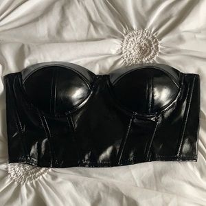 Leather cropped strapless bustier